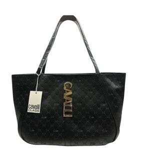 Cavalli Class Black Quilted Tote with Gold Accents